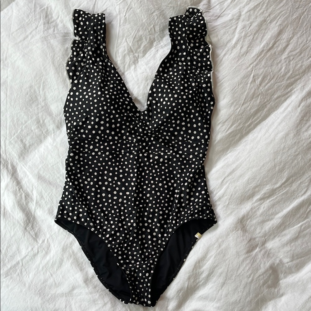 Summersalt “The Ruffle Backflip”, Black and White Polka Dot Swimsuit